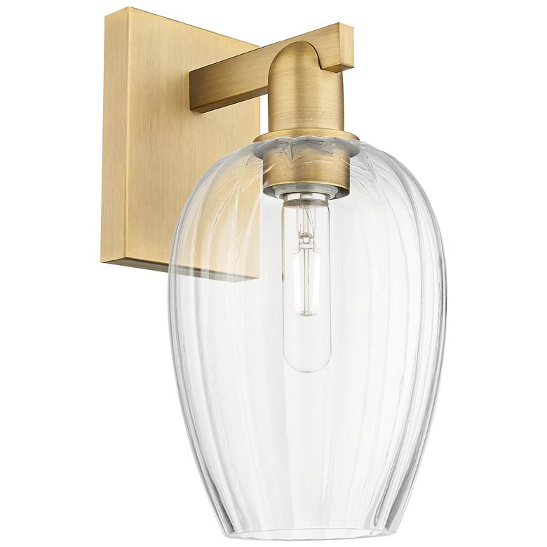 Image 1 Preston 13.5" High Brushed Brass Wall Sconce With Flute Clear Shade