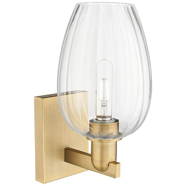 Image 2 Preston 13.5" High Brushed Brass Wall Sconce With Flute Clear Shade more views
