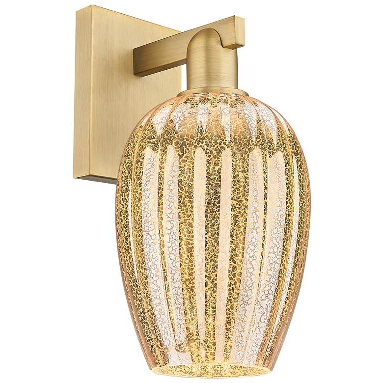 Image 1 Preston 13.5" High Brushed Brass Wall Sconce With Mercury Flute Shade