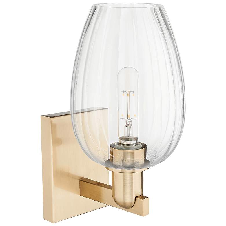 Image 2 Preston 13.5" High Champagne Bronze Wall Sconce With Flute Clear Shade more views