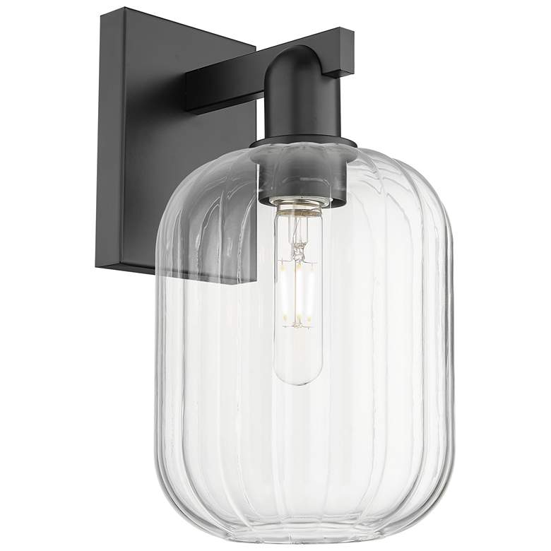 Image 1 Preston 13.5" High Matte Black Wall Sconce With Clear Jar Shade