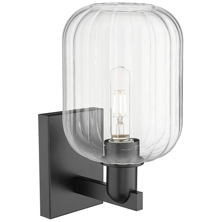 Image 2 Preston 13.5" High Matte Black Wall Sconce With Clear Jar Shade more views