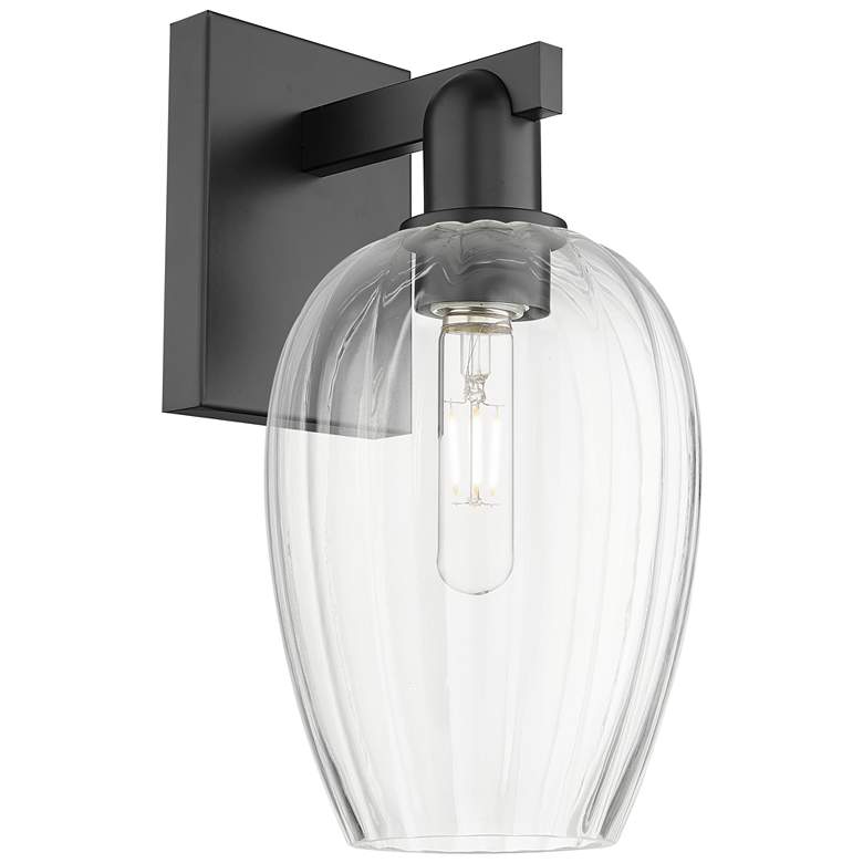 Image 1 Preston 13.5" High Matte Black Wall Sconce With Flute Clear Shade