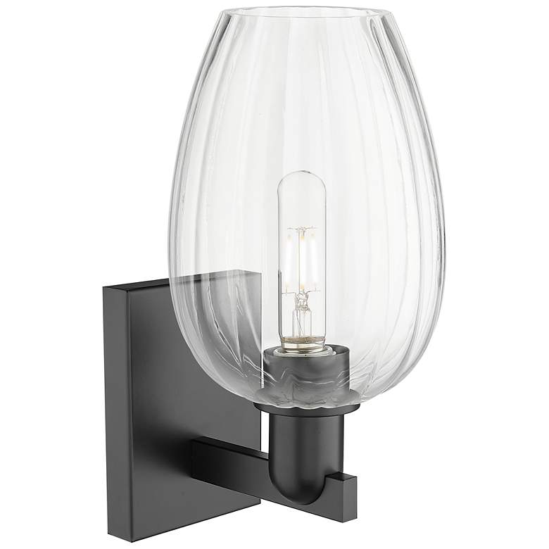 Image 2 Preston 13.5" High Matte Black Wall Sconce With Flute Clear Shade more views