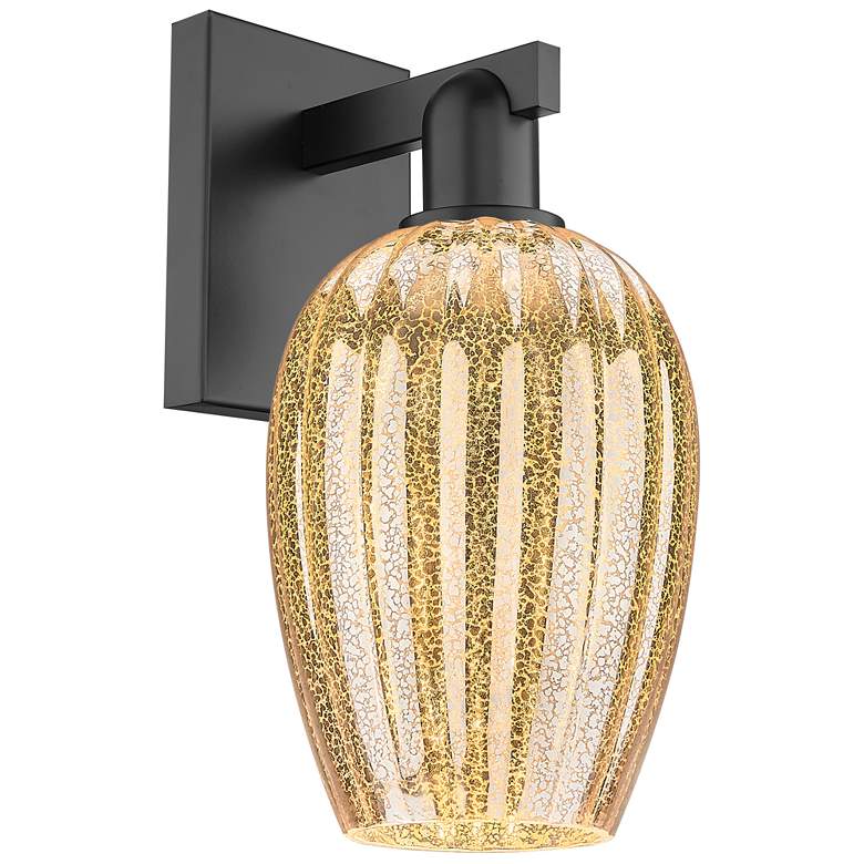 Image 1 Preston 13.5" High Matte Black Wall Sconce With Mercury Flute Shade