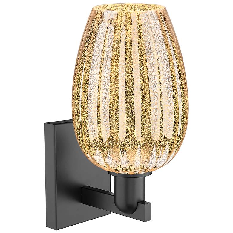 Image 2 Preston 13.5" High Matte Black Wall Sconce With Mercury Flute Shade more views
