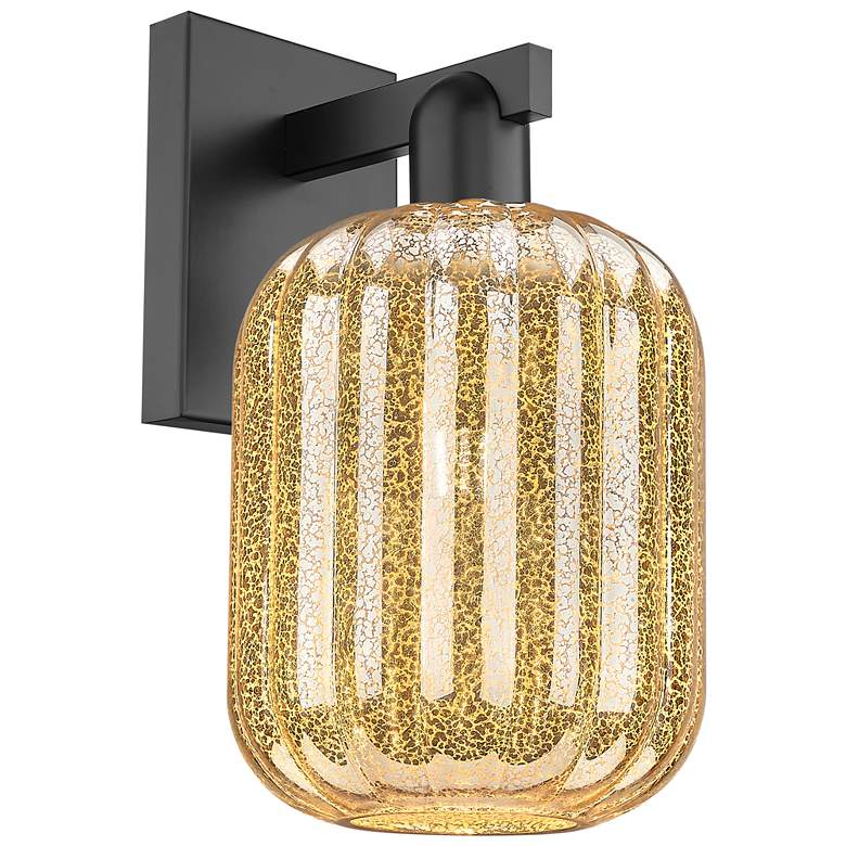 Image 1 Preston 13.5" High Matte Black Wall Sconce With Mercury Jar Shade