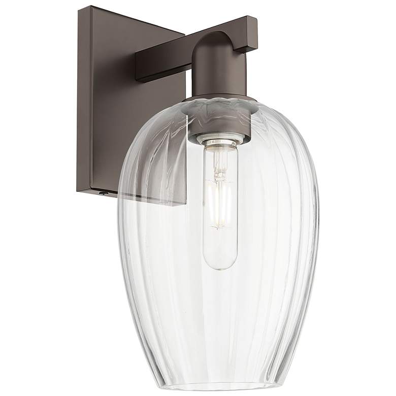 Image 1 Preston 13.5" High Oil Rubbed Bronze Wall Sconce With Flute Clear Shade