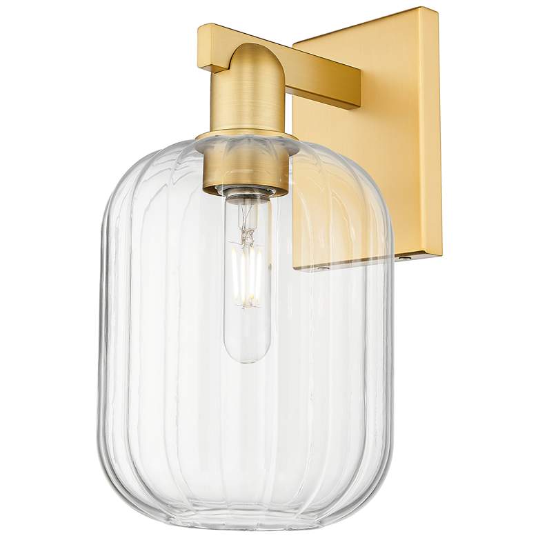 Image 1 Preston 13.5" High Satin Gold Wall Sconce With Clear Jar Shade