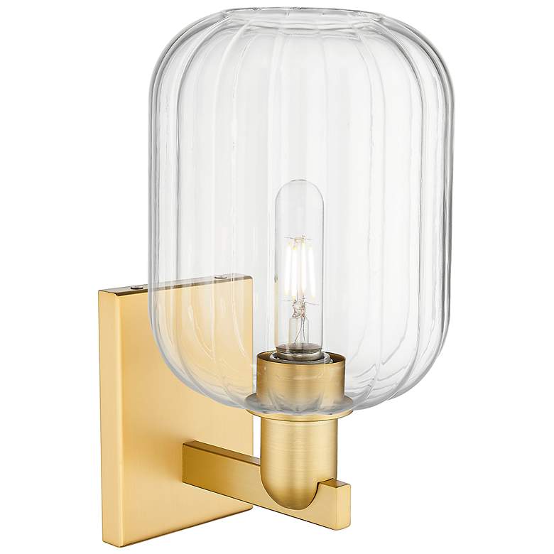 Image 2 Preston 13.5" High Satin Gold Wall Sconce With Clear Jar Shade more views