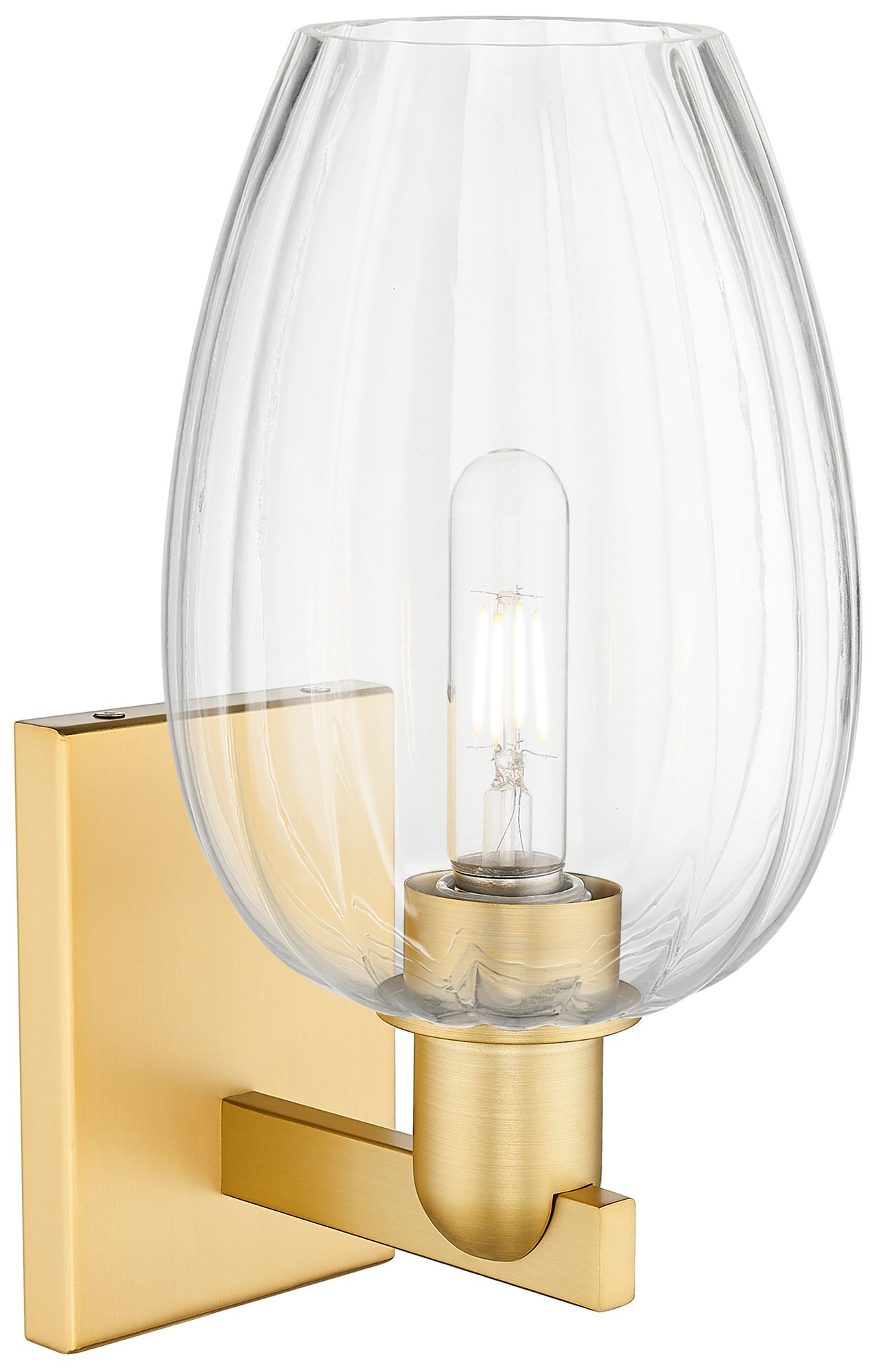 Image 2 Preston 13.5" High Satin Gold Wall Sconce With Flute Clear Shade more views