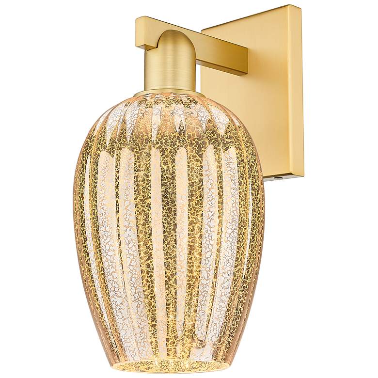Image 1 Preston 13.5" High Satin Gold Wall Sconce With Mercury Flute Shade