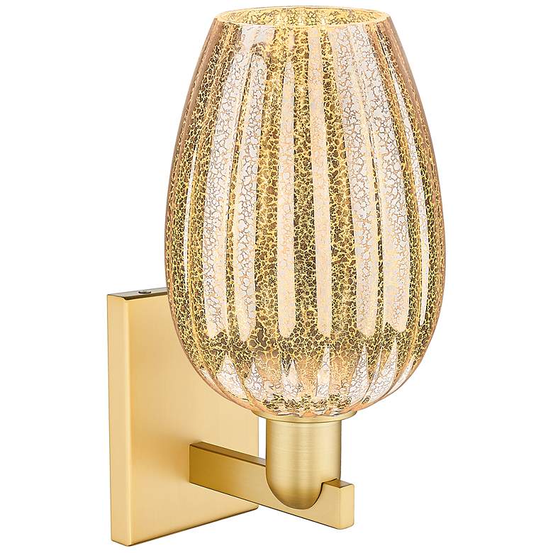 Image 2 Preston 13.5" High Satin Gold Wall Sconce With Mercury Flute Shade more views