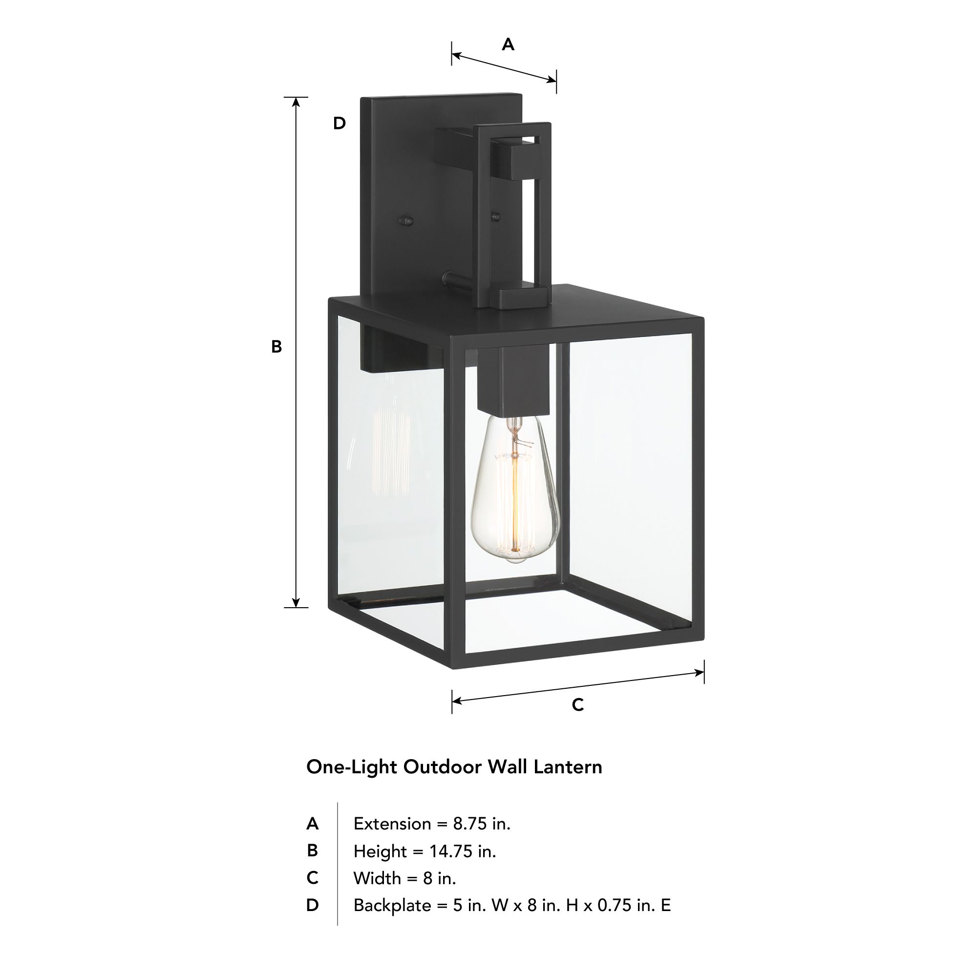 Preston 14.75 in. 1-Light Matte Black Modern Outdoor Wall Lantern