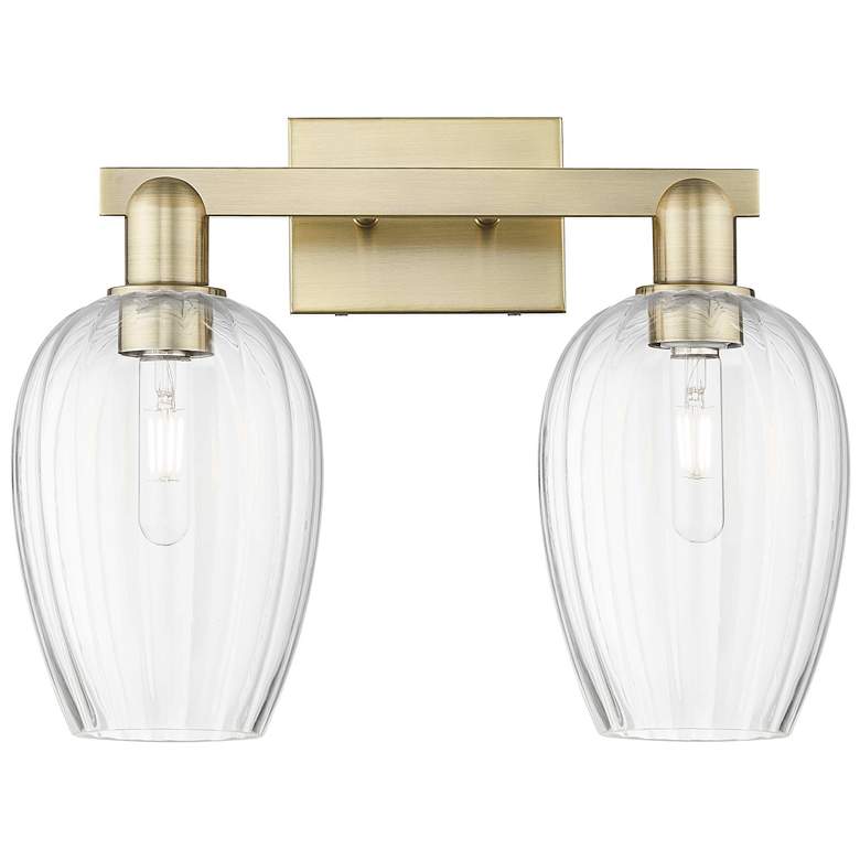 Image 1 Preston 16"W 2 Light Antique Brass Bath Light w/ Flute Clear Shade