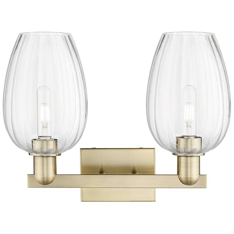Image 2 Preston 16"W 2 Light Antique Brass Bath Light w/ Flute Clear Shade more views