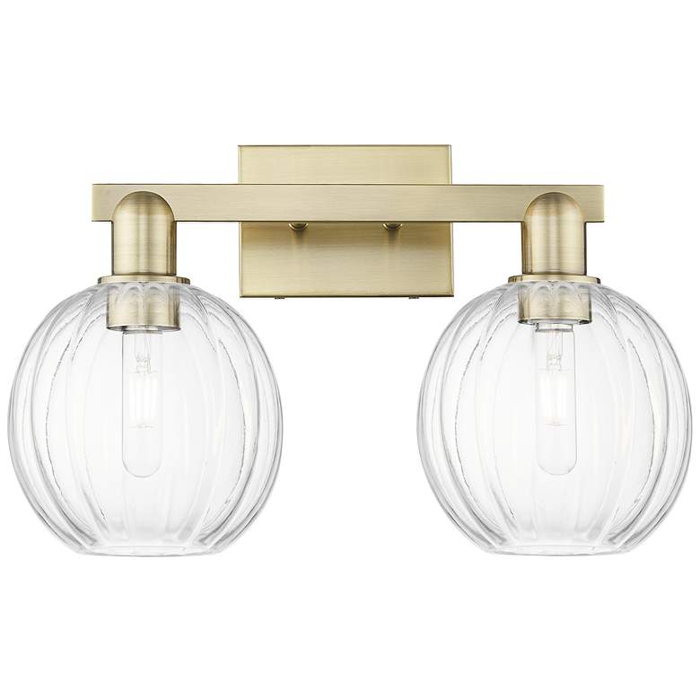 Image 1 Preston 16"W 2 Light Antique Brass Bath Light w/ Globe Clear Shade