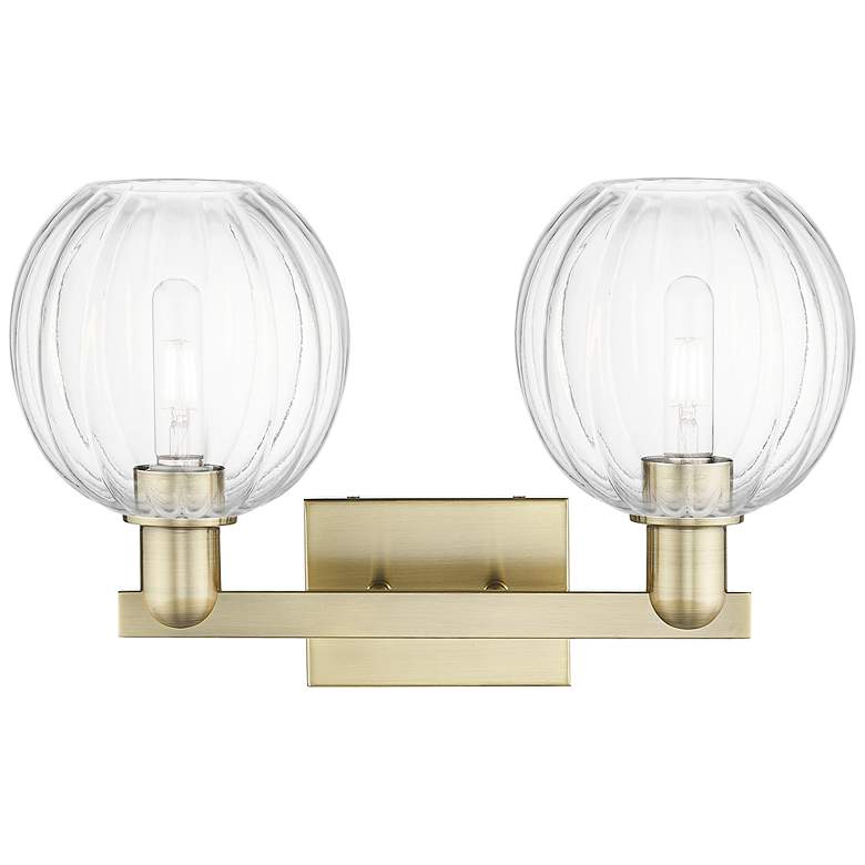 Image 2 Preston 16"W 2 Light Antique Brass Bath Light w/ Globe Clear Shade more views