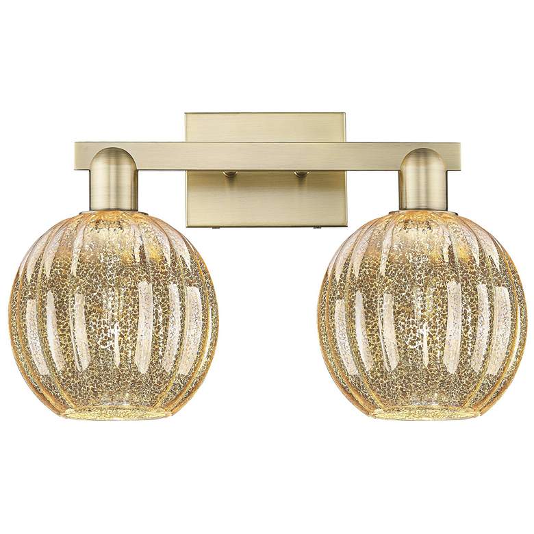 Image 1 Preston 16"W 2 Light Antique Brass Bath Light w/ Globe Mercury Shade