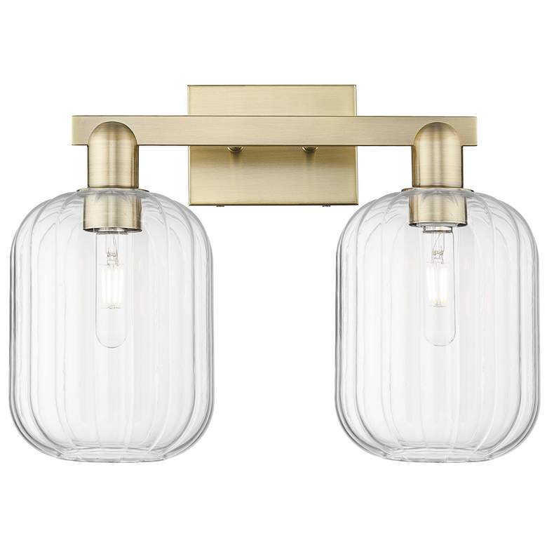 Image 1 Preston 16"W 2 Light Antique Brass Bath Light w/ Jar Clear Shade