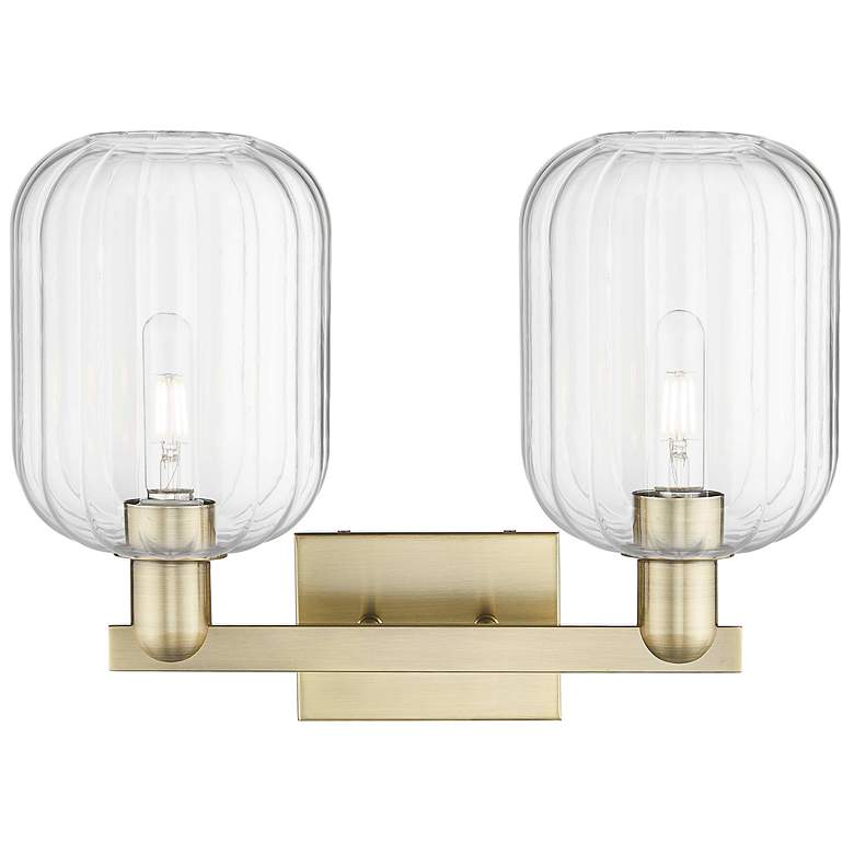 Image 2 Preston 16"W 2 Light Antique Brass Bath Light w/ Jar Clear Shade more views
