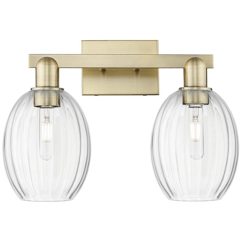 Image 1 Preston 16"W 2 Light Antique Brass Bath Light With Bell Clear Shade