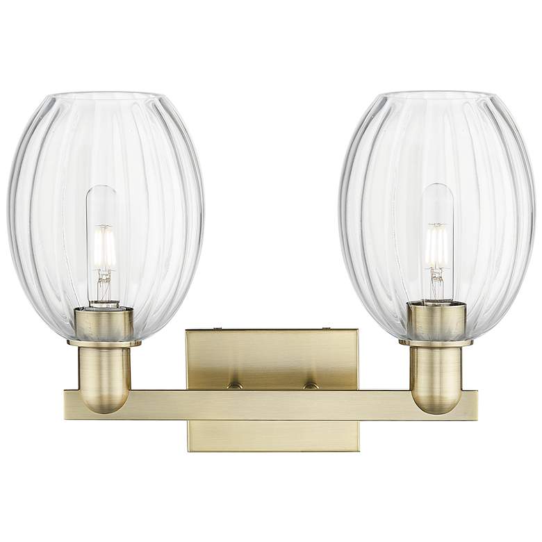Image 2 Preston 16"W 2 Light Antique Brass Bath Light With Bell Clear Shade more views