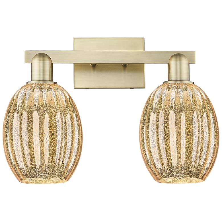 Image 1 Preston 16"W 2 Light Antique Brass Bath Light With Bell Mercury Shade