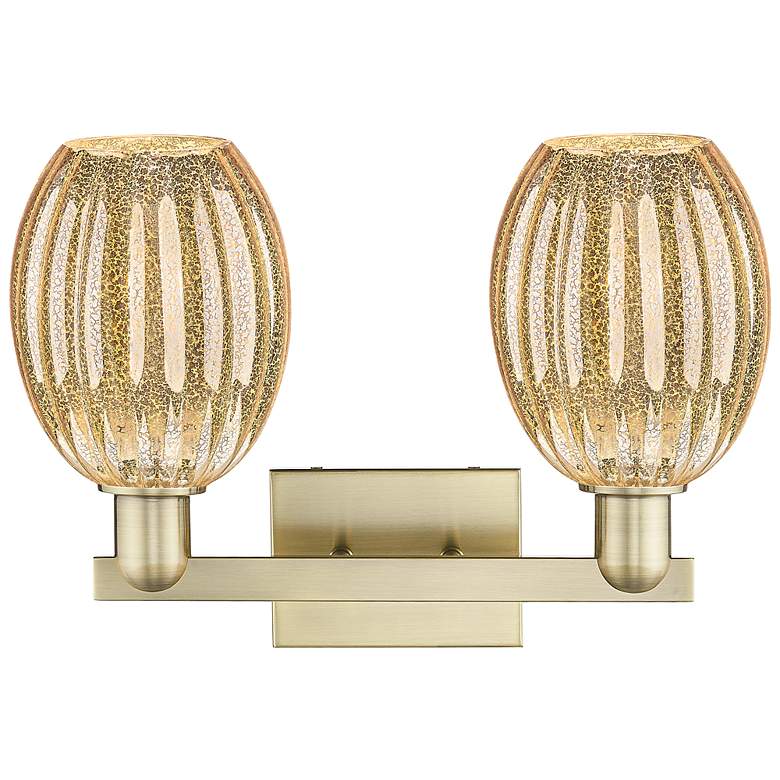 Image 2 Preston 16"W 2 Light Antique Brass Bath Light With Bell Mercury Shade more views