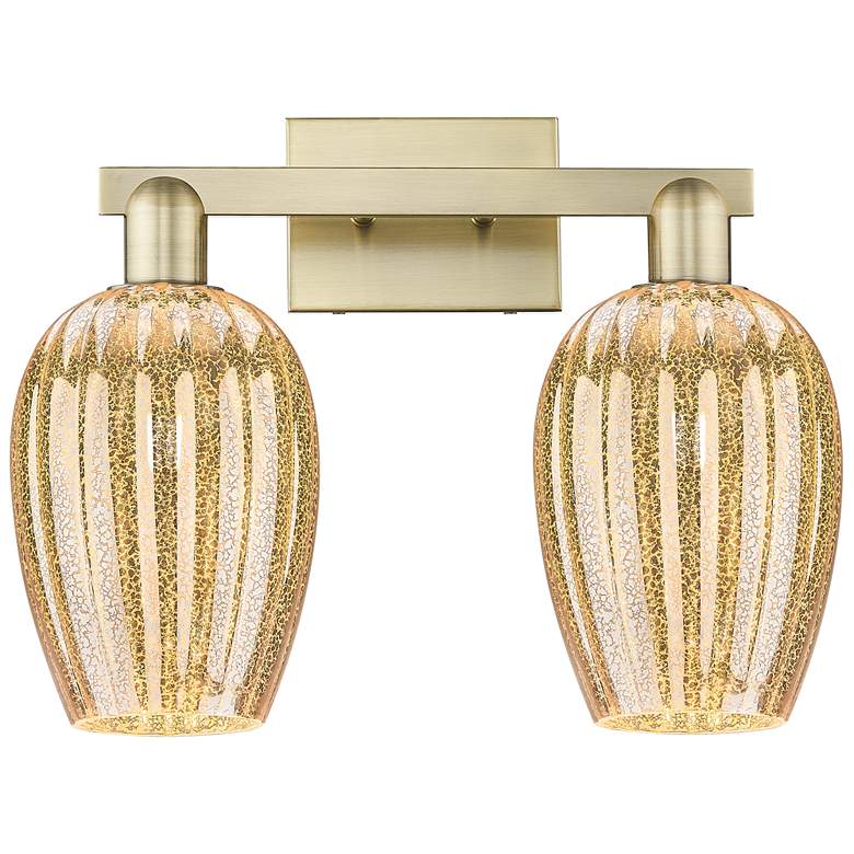 Image 1 Preston 16"W 2 Light Antique Brass Bath Light With Mercury Flute Shade