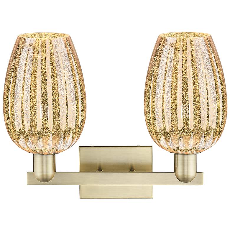 Image 2 Preston 16"W 2 Light Antique Brass Bath Light With Mercury Flute Shade more views