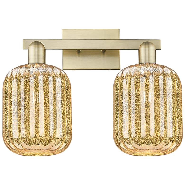 Image 1 Preston 16"W 2 Light Antique Brass Bath Light With Mercury Jar Shade