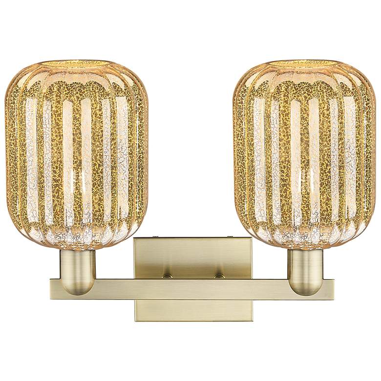 Image 2 Preston 16"W 2 Light Antique Brass Bath Light With Mercury Jar Shade more views