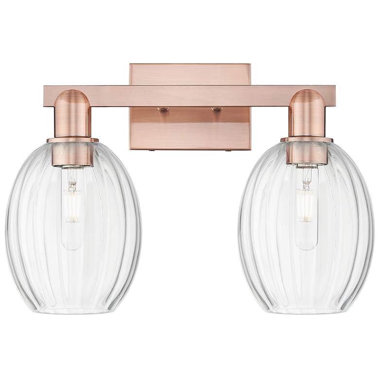 Image 1 Preston 16"W 2 Light Antique Copper Bath Light With Bell Clear Shade