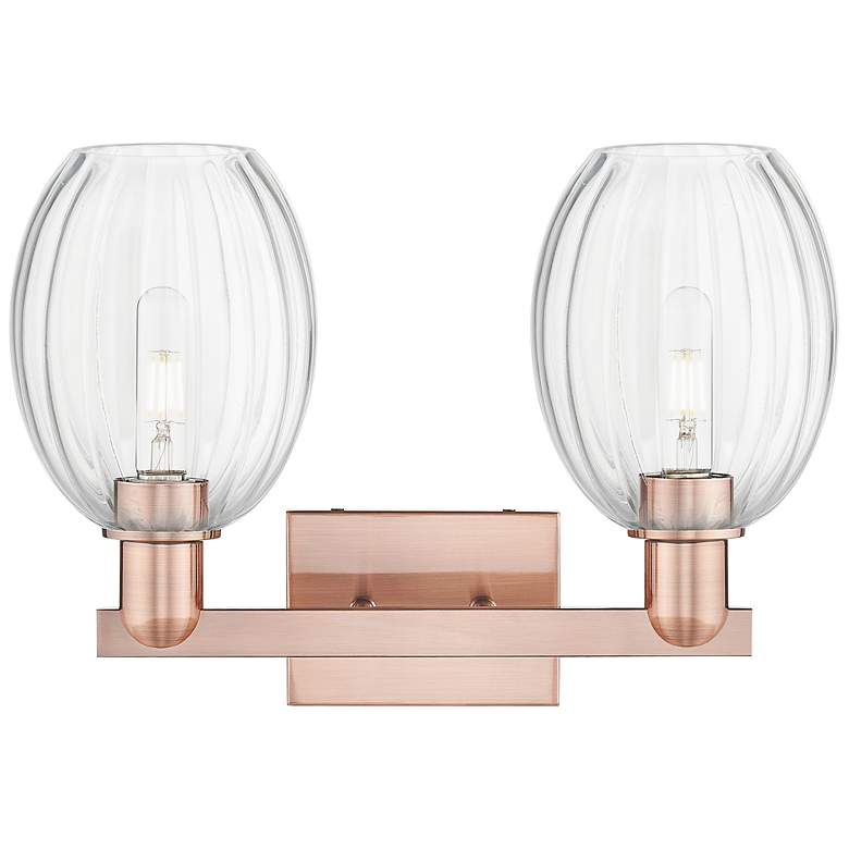 Image 2 Preston 16"W 2 Light Antique Copper Bath Light With Bell Clear Shade more views