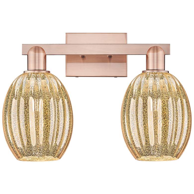 Image 1 Preston 16"W 2 Light Antique Copper Bath Light With Bell Mercury Shade