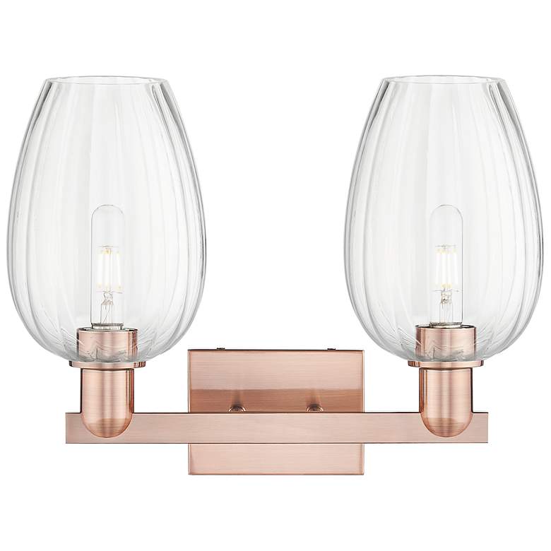 Image 2 Preston 16"W 2 Light Antique Copper Bath Light With Clear Flute Shade more views