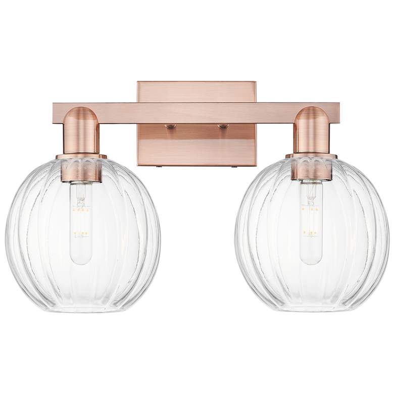 Image 1 Preston 16"W 2 Light Antique Copper Bath Light With Clear Globe Shade
