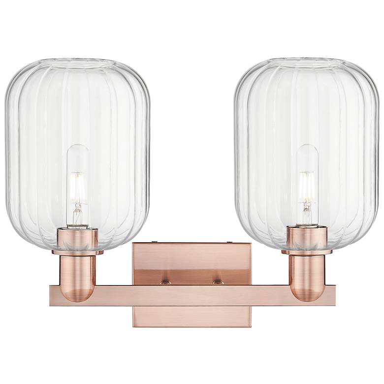 Image 2 Preston 16"W 2 Light Antique Copper Bath Light With Clear Jar Shade more views