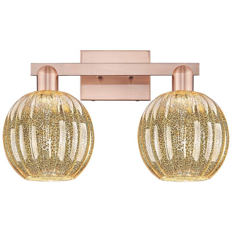 Image 1 Preston 16"W 2 Light Antique Copper Bath Light With Mercury Globe Shade