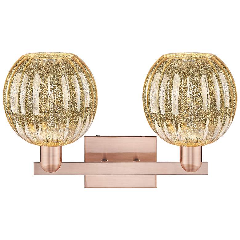 Image 2 Preston 16"W 2 Light Antique Copper Bath Light With Mercury Globe Shade more views