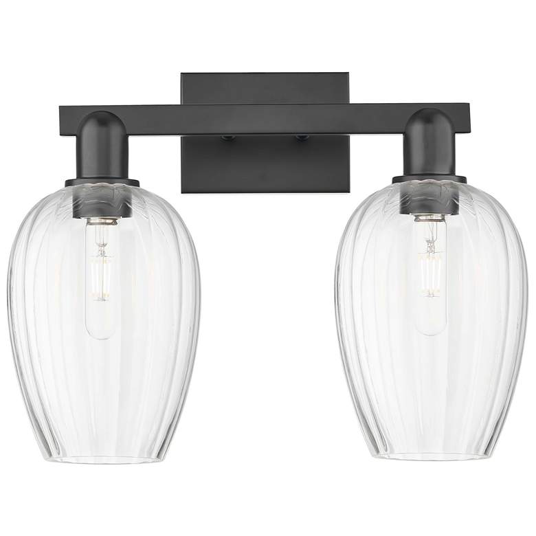 Image 1 Preston 16"W 2 Light Black Bath Vanity Light With Flute Clear Shade