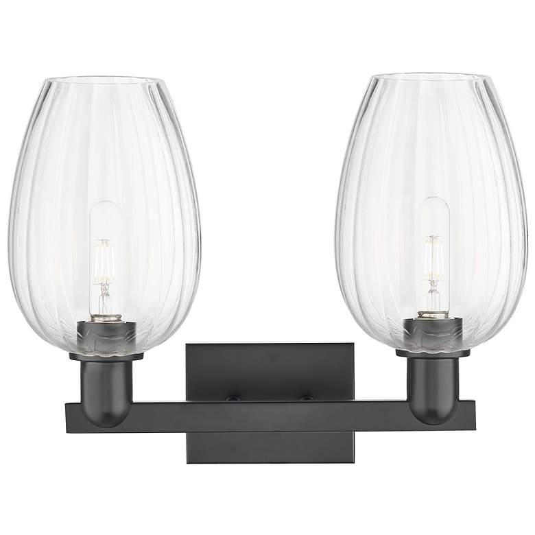 Image 2 Preston 16"W 2 Light Black Bath Vanity Light With Flute Clear Shade more views