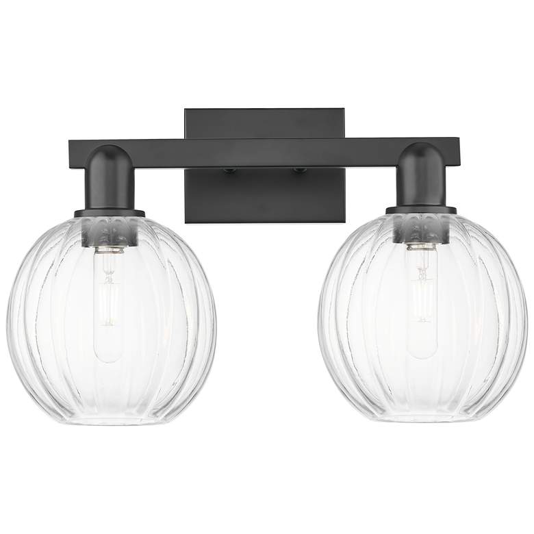 Image 1 Preston 16"W 2 Light Black Bath Vanity Light With Globe Clear Shade
