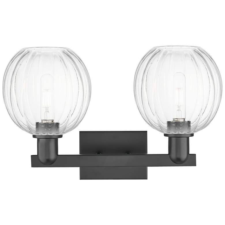 Image 2 Preston 16"W 2 Light Black Bath Vanity Light With Globe Clear Shade more views