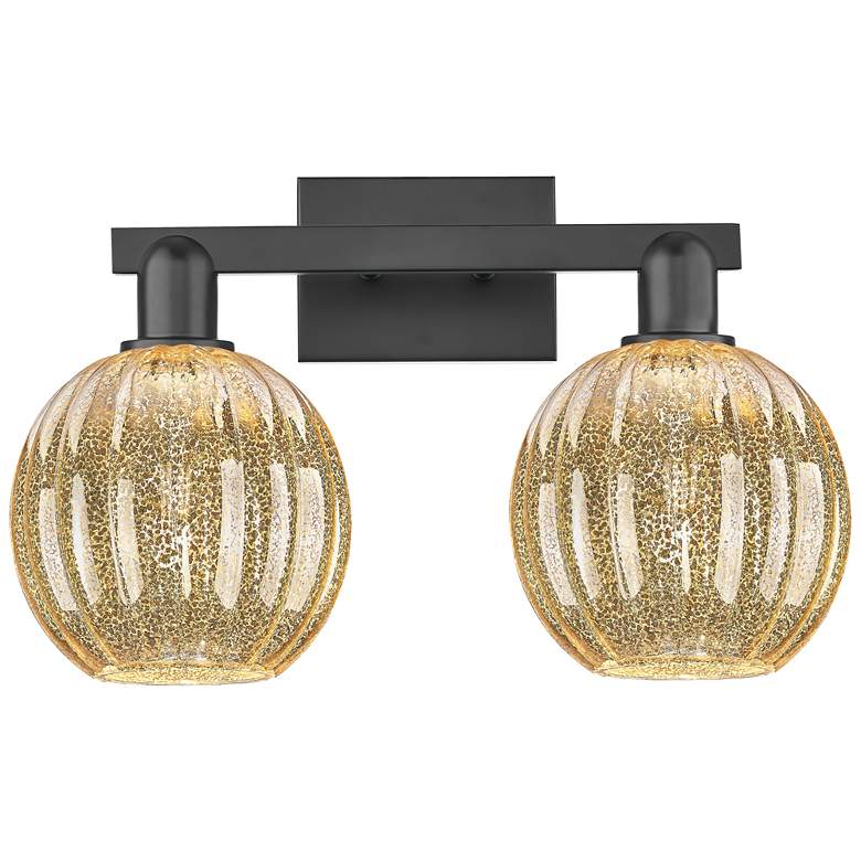 Image 1 Preston 16"W 2 Light Black Bath Vanity Light With Globe Mercury Shade