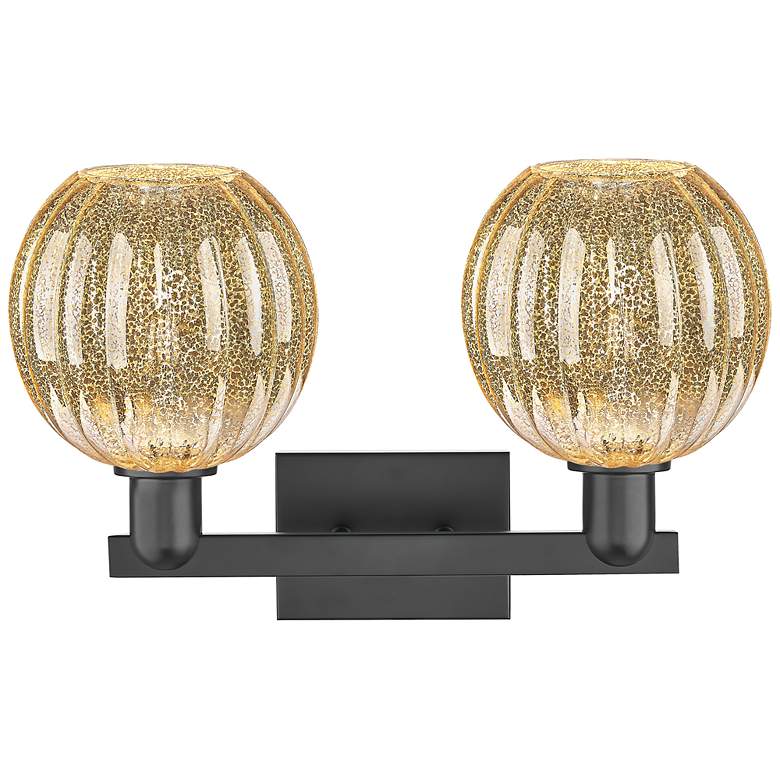 Image 2 Preston 16"W 2 Light Black Bath Vanity Light With Globe Mercury Shade more views