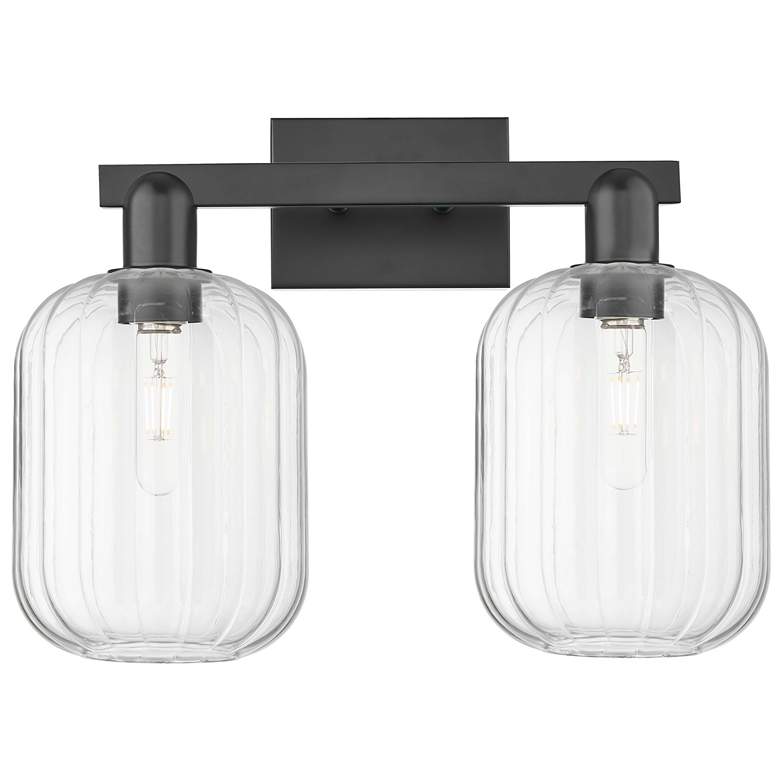 Image 1 Preston 16"W 2 Light Black Bath Vanity Light With Jar Clear Shade