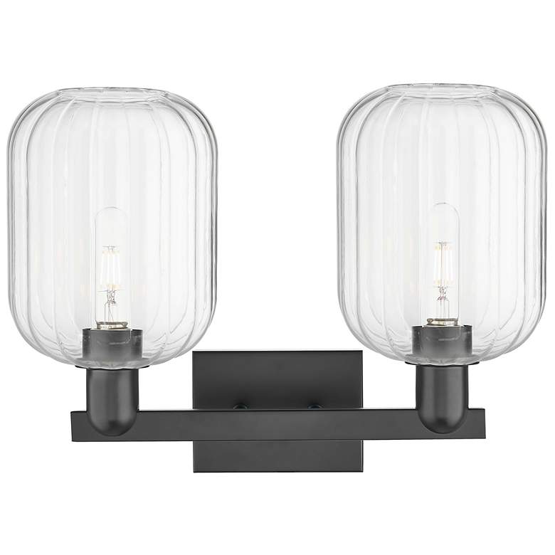 Image 2 Preston 16"W 2 Light Black Bath Vanity Light With Jar Clear Shade more views