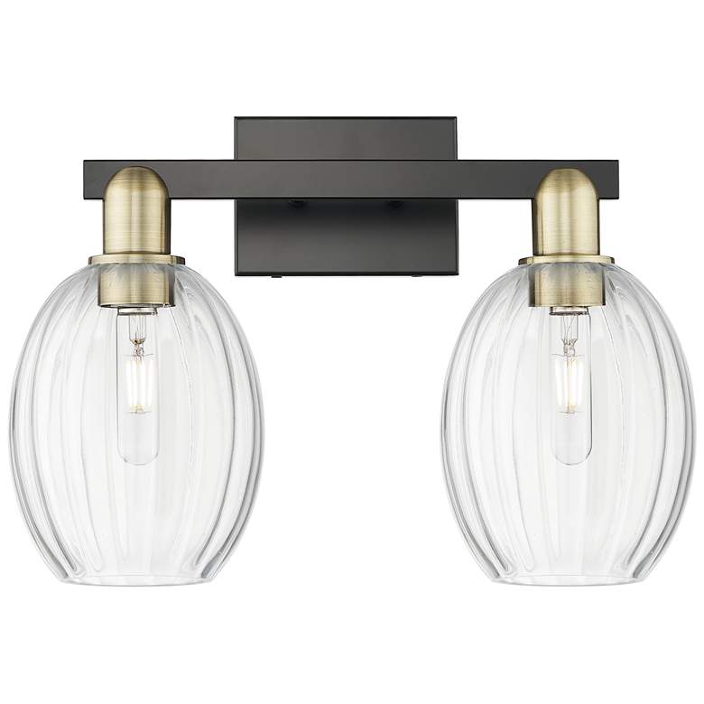 Image 1 Preston 16"W 2 Light Black Brass Bath Light With Bell Clear Shade